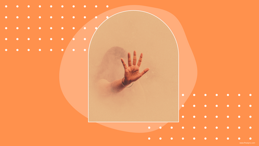 Hand reaching through fog, symbolizing the struggle with toxic self-love, set against warm orange tones.