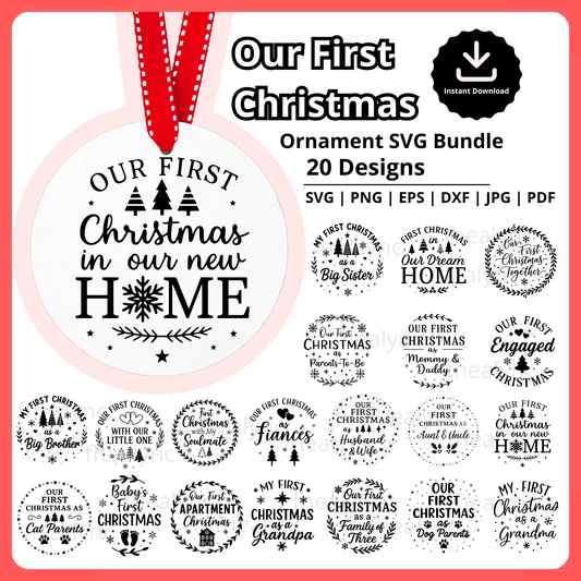 Our First Christmas Ornament SVG Bundle, Christmas Ornament SVG for Cricut, First Christmas in New Home Engaged Baby Parents Svg, Digital Download