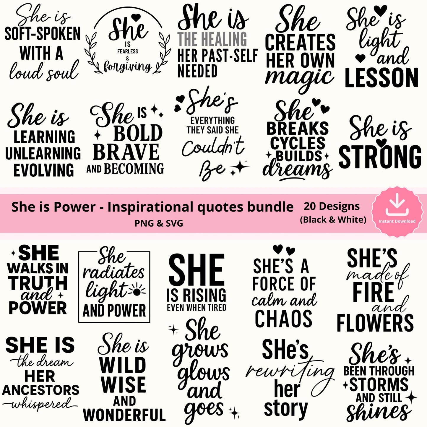 Empowerment SVG Bundle: "She is Power" Inspirational Quotes (Digital Download)