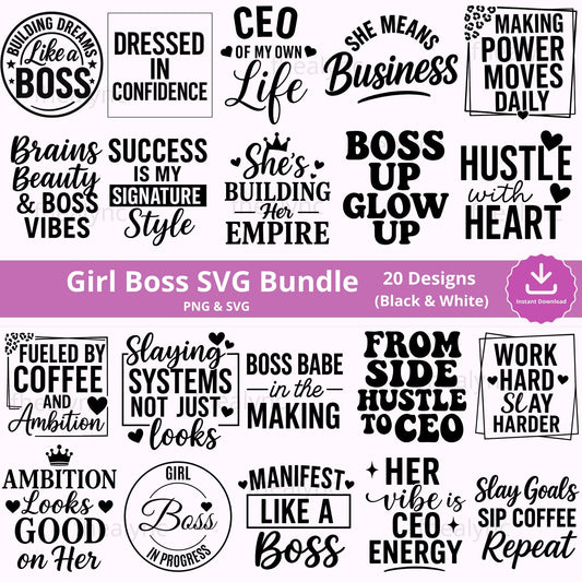 Girl Boss SVG Bundle: Motivational Women Quotes (Digital Download)