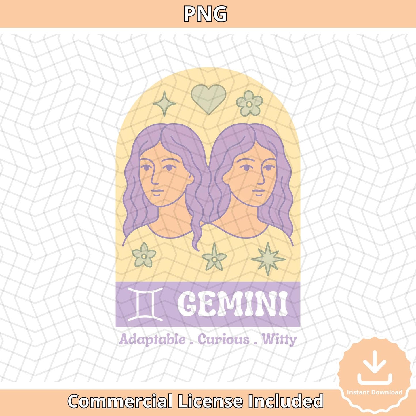 Gemini Twin Sisters Astrology Clipart: Zodiac Sign SVG PNG (Digital Download)