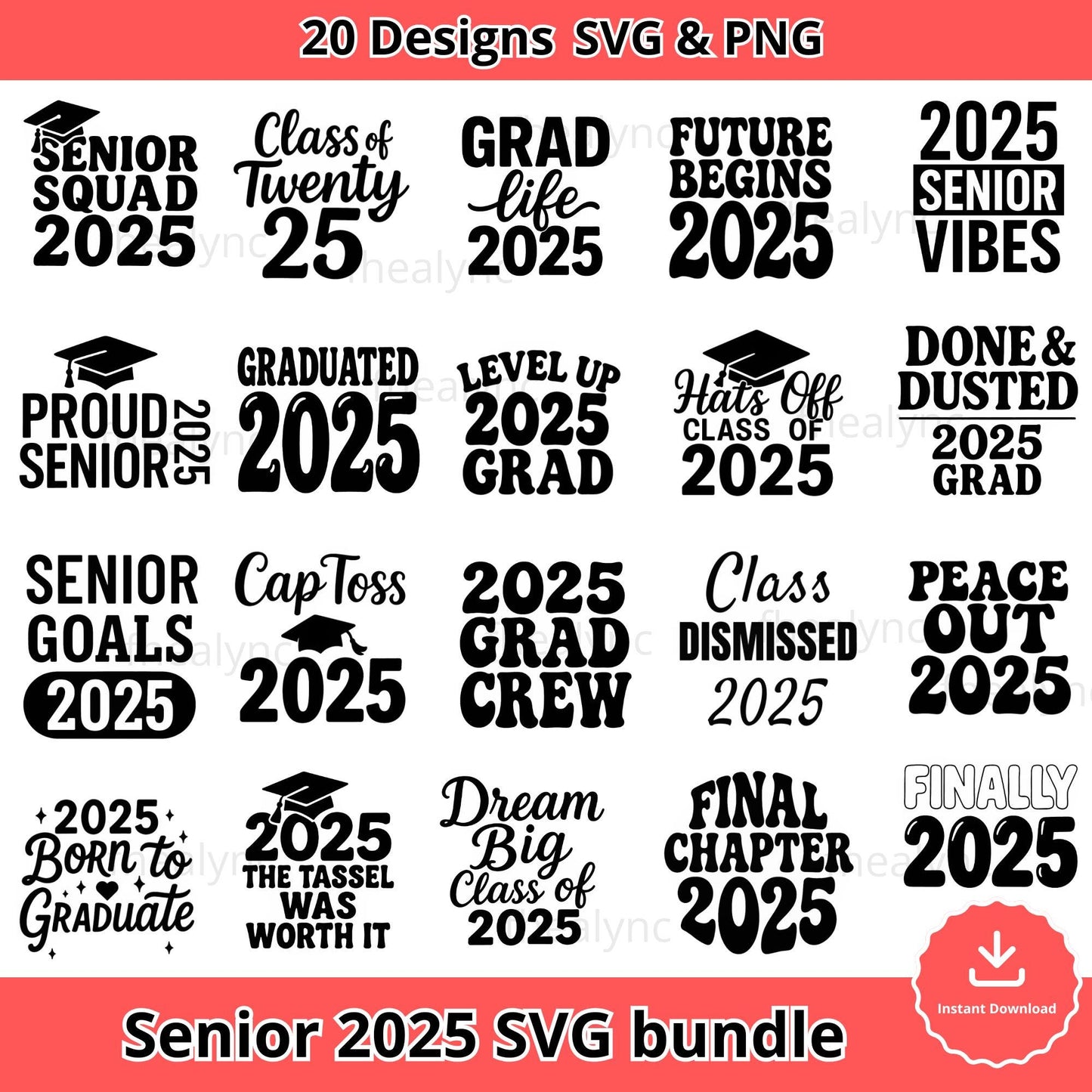 Senior 2025 SVG Bundle: Graduation Shirt Designs (20 Files)