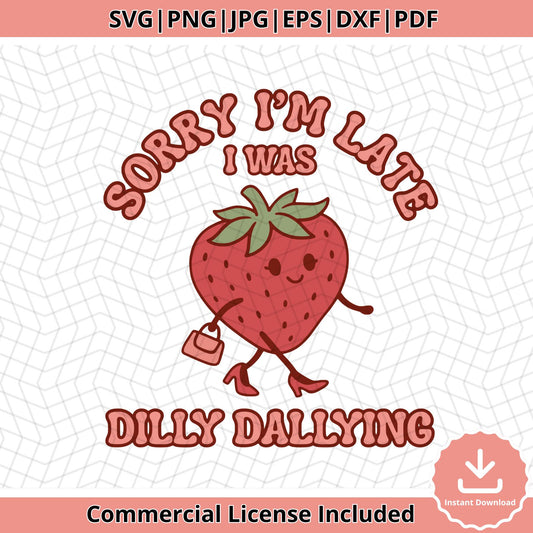 Dilly Dallying Strawberry SVG: Funny Kawaii Clipart (Digital Download
