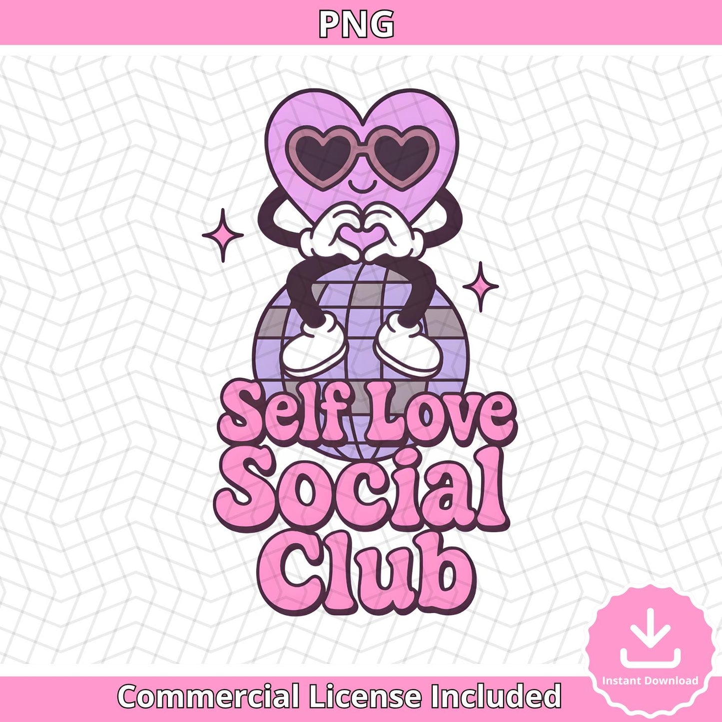 Self Love Social Club SVG: Retro Heart on Disco Ball (Digital Download)