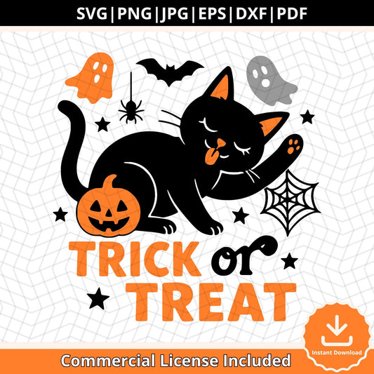 Black Cat Halloween SVG: Spooky Pumpkin Clipart (Digital Download