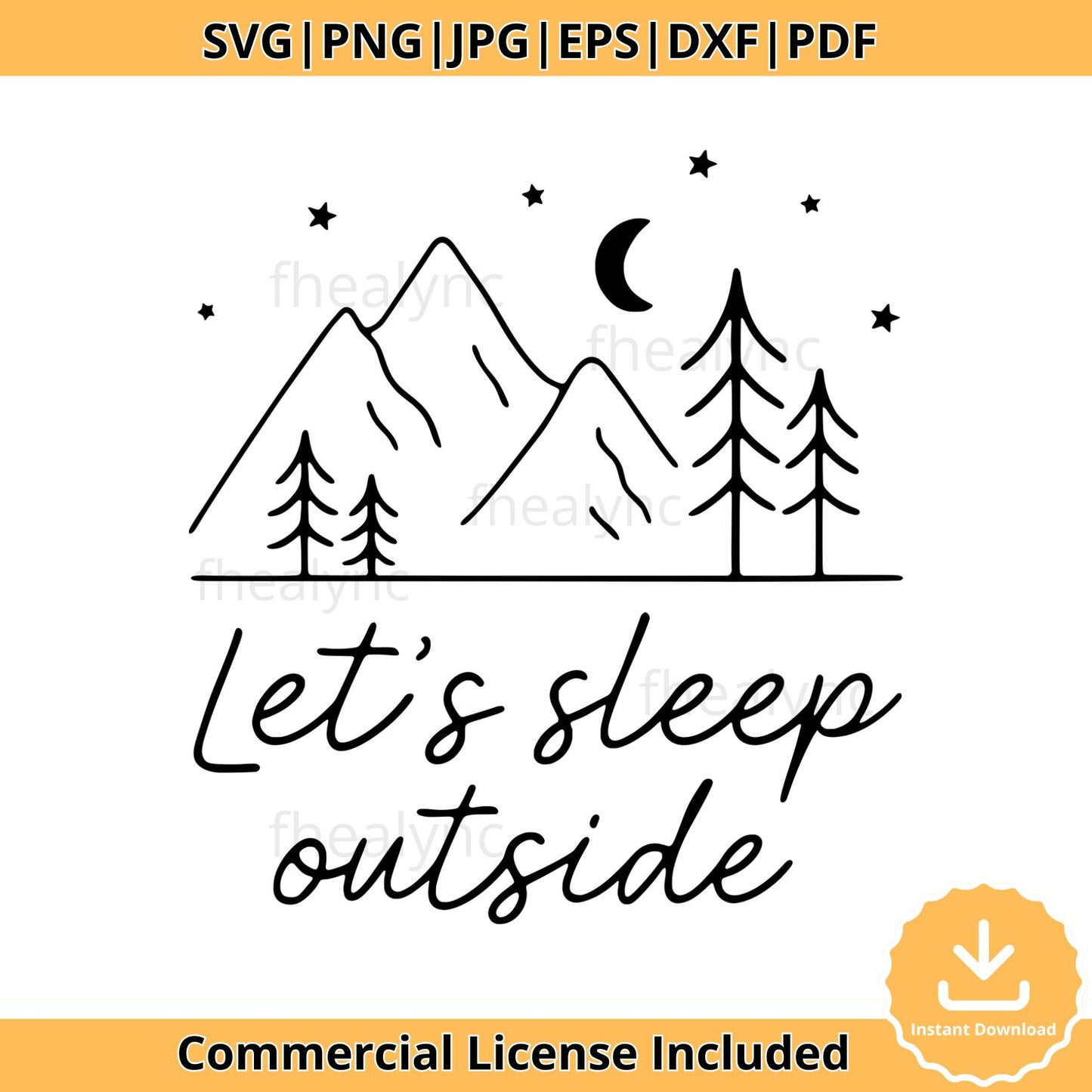 Let's Sleep Outside SVG, Camping Mountain Tent Forest Clipart, Outdoor Adventure Png Dxf Eps Pdf Jpg Bundle for Cricut & Sublimation