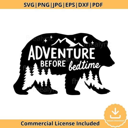 Adventure Before Bedtime Bear SVG: Camping Kids Shirt Design (Digital Download Bundle)