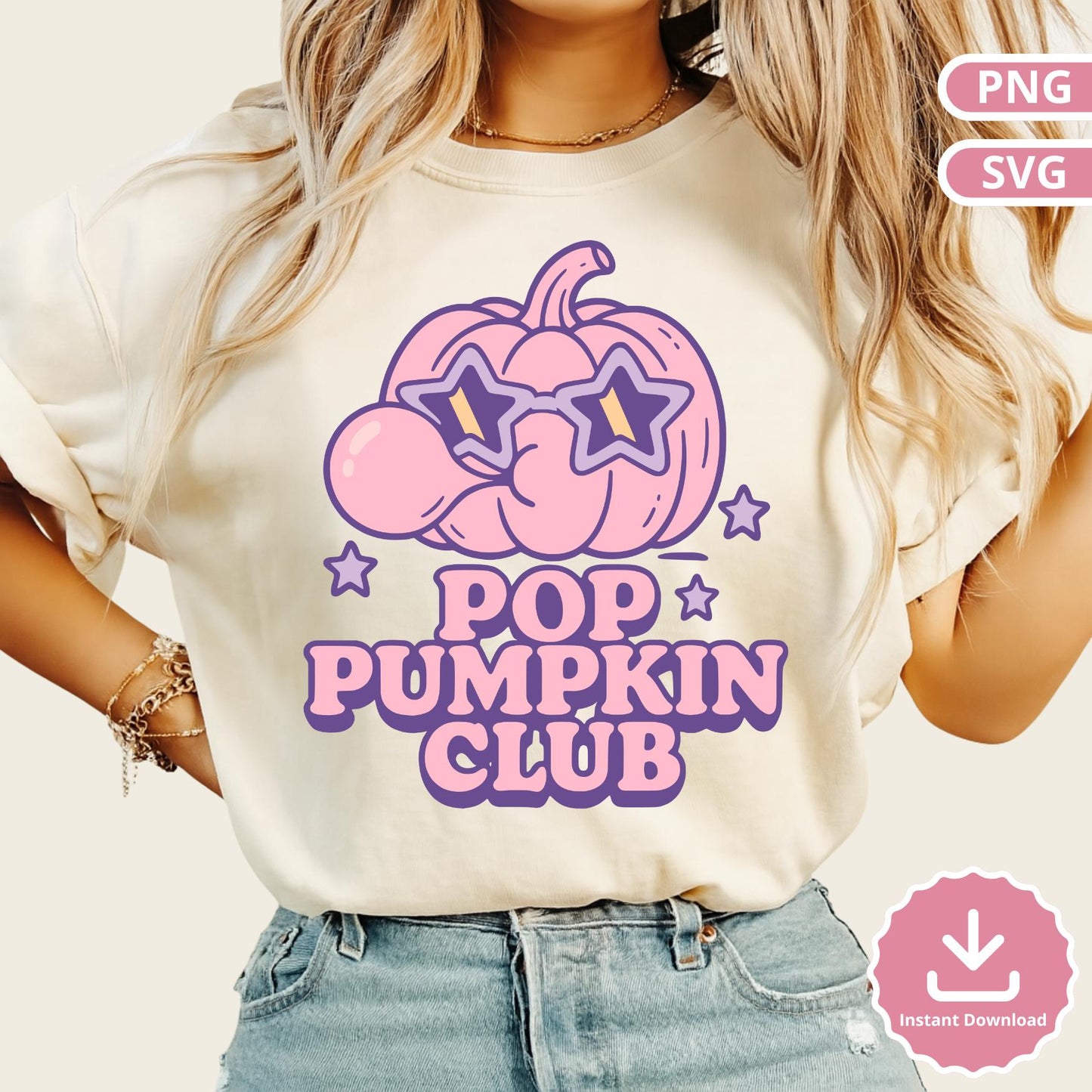Bubblegum Pumpkin PNG SVG: Kawaii Retro Halloween Clipart (Digital Download)