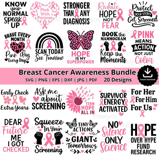Pink Ribbon SVG Bundle: Breast Cancer Awareness Designs (Digital Download)