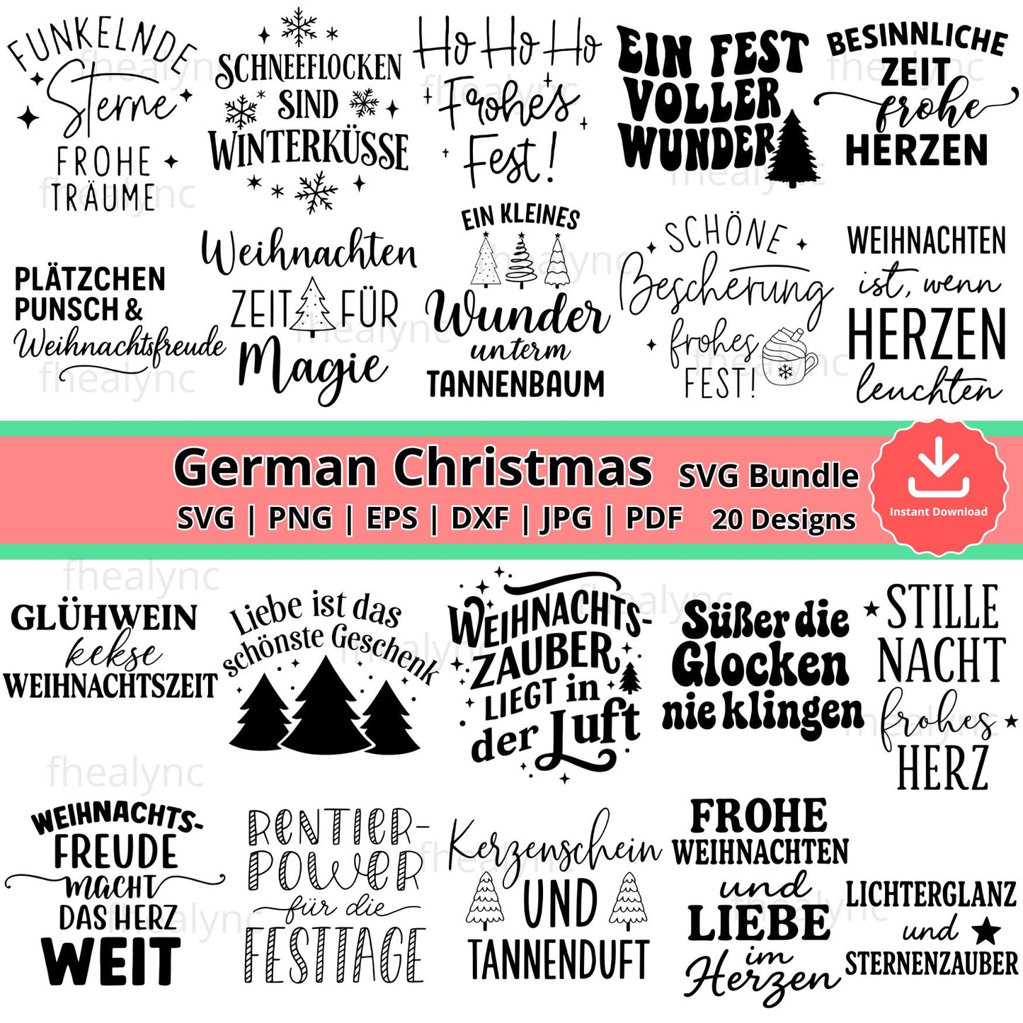 Frohe Weihnachten SVG Bundle: 20 German Christmas Designs (Digital Download)