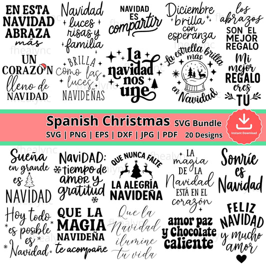 Feliz Navidad SVG Bundle: 20 Spanish Christmas Designs (Digital Download)