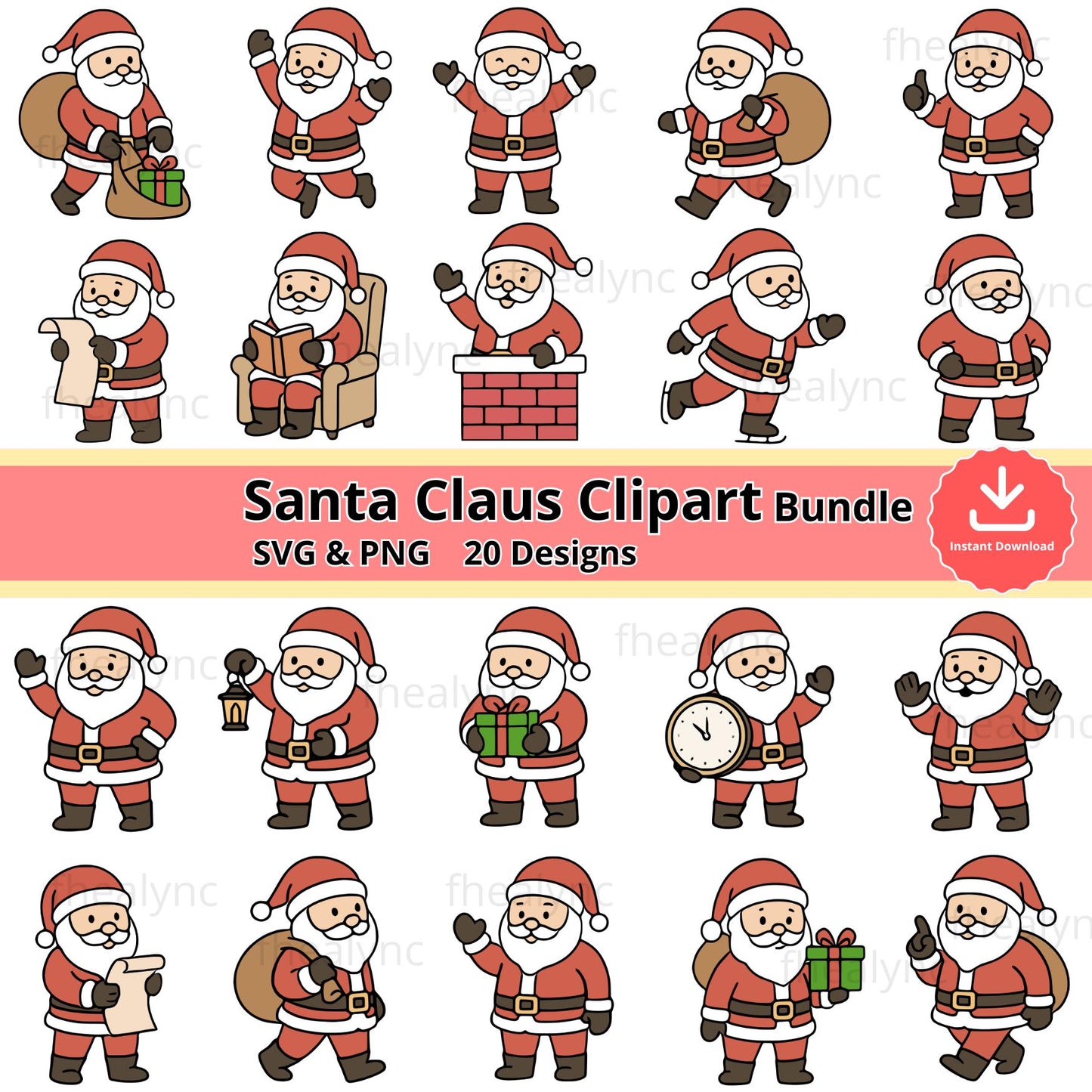 Santa Claus Clipart Bundle: 20 Christmas SVG & PNG Designs (Digital Download)