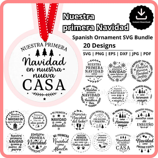 Nuestra Primera Navidad SVG Bundle, Spanish Christmas Ornament SVG, Primera Navidad en Casa, Spanish Holiday Cricut Files