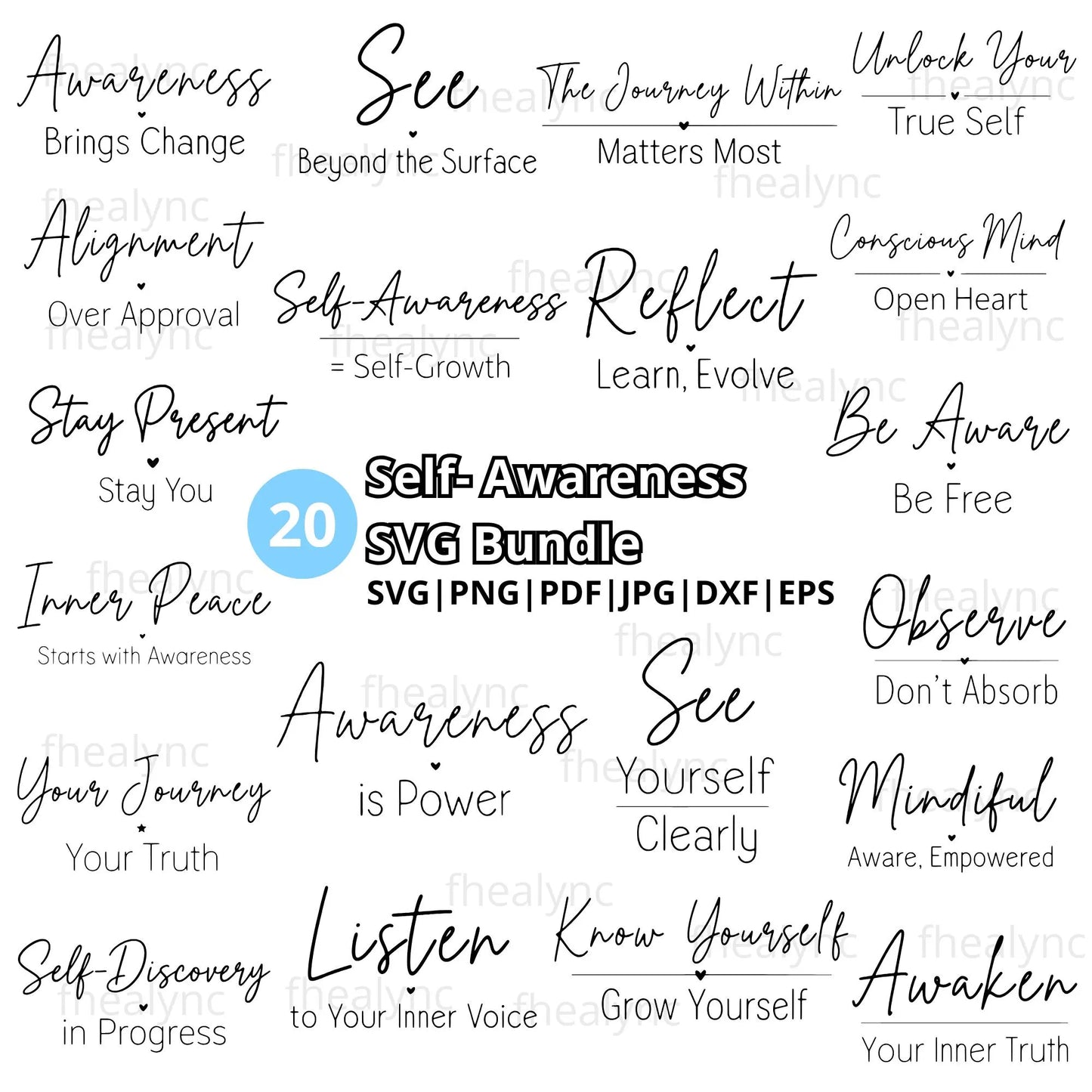 Self-Awareness SVG Bundle, Mindfulness Quote Svg, Self Growth Cut Files for Cricut, Motivational Affirmation Png, Mental Health Design