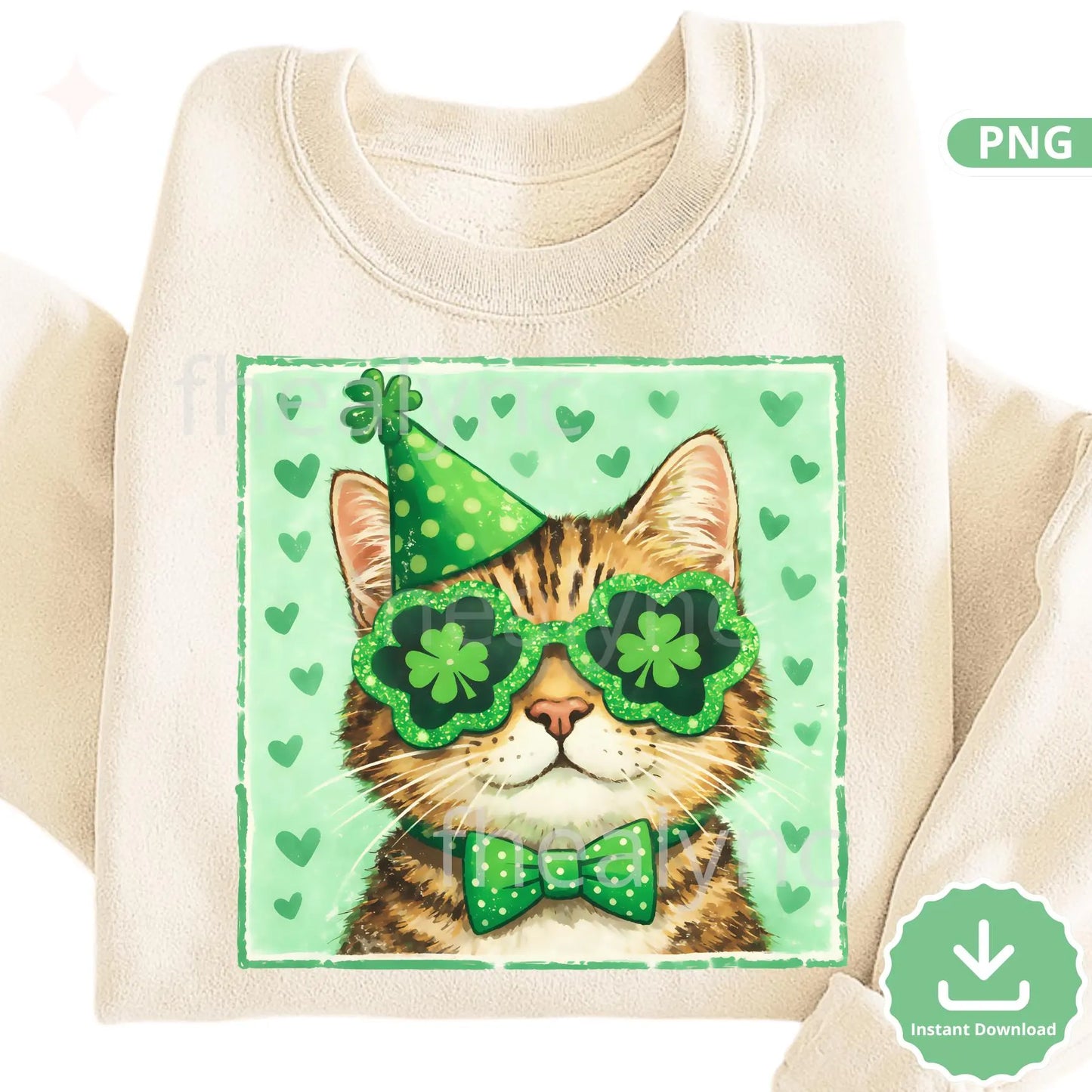 St Patrick’s Day Cat PNG, Lucky Cat Shamrock Glasses Clipart, Irish Cat Sublimation Design, Funny St Patricks Pet (Digital Download)