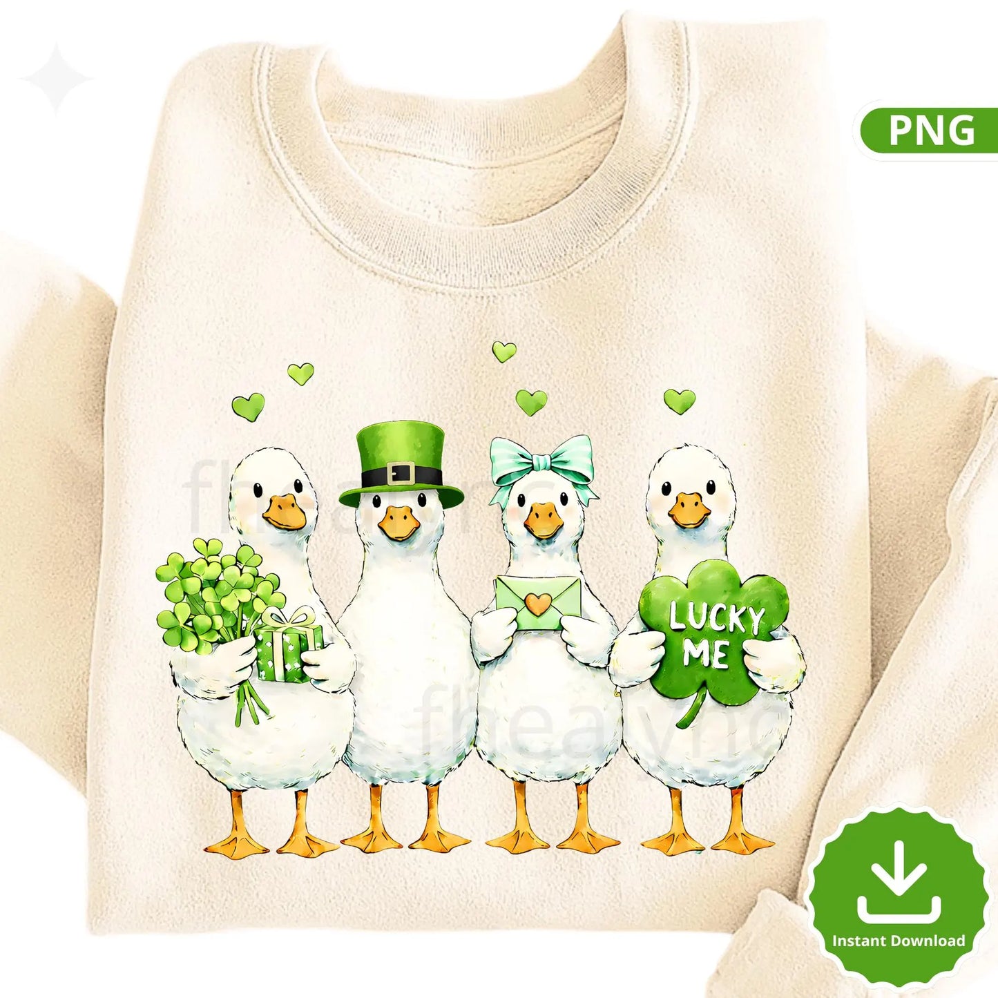 St Patrick's Day Goose PNG, Lucky Shamrock Clipart (Digital Download)