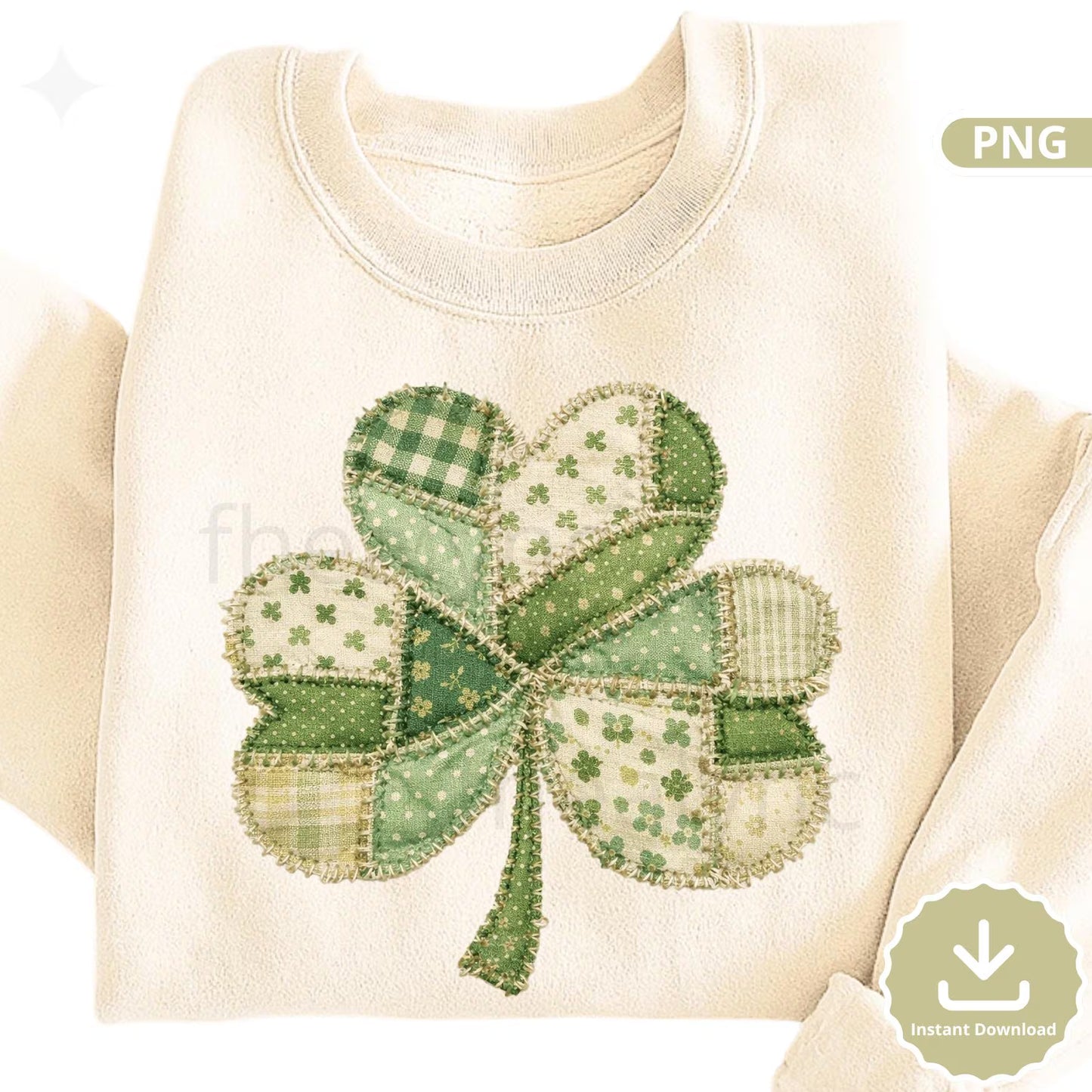 Patchwork Shamrock PNG, St Patrick’s Day Clover Design, Quilt Fabric Shamrock PNG, Lucky Clover PNG (Digital Download)