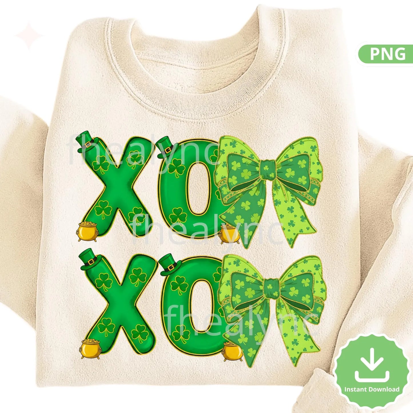 St Patrick’s Day xoxo PNG, Shamrock Bow xo Design, Lucky xo Clipart, Green Clover Sublimation PNG (Digital Download)