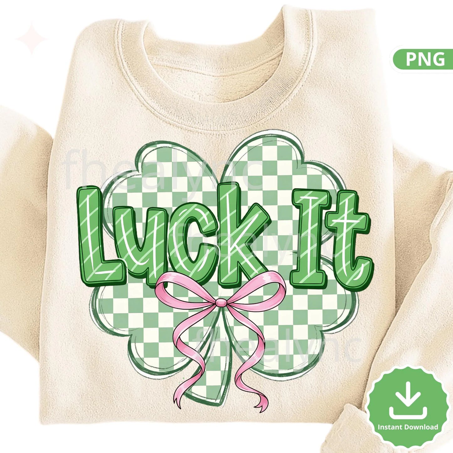 Luck It Shamrock PNG, St Patrick’s Day Clover Bow Design, Green Checkered Shamrock PNG, Lucky Shirt Graphic, Sublimation (Digital Download)