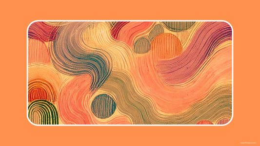 Abstract artwork with swirling patterns and circular shapes in warm tones of orange, pink, and beige, symbolizing the ripple effect of kindness and harmony, complemented by hints of green.