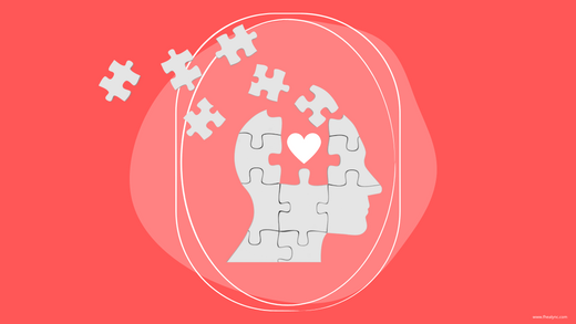 Illustration of a puzzle head with a heart, symbolizing the 7 segments of self-love and embracing loving yourself.
