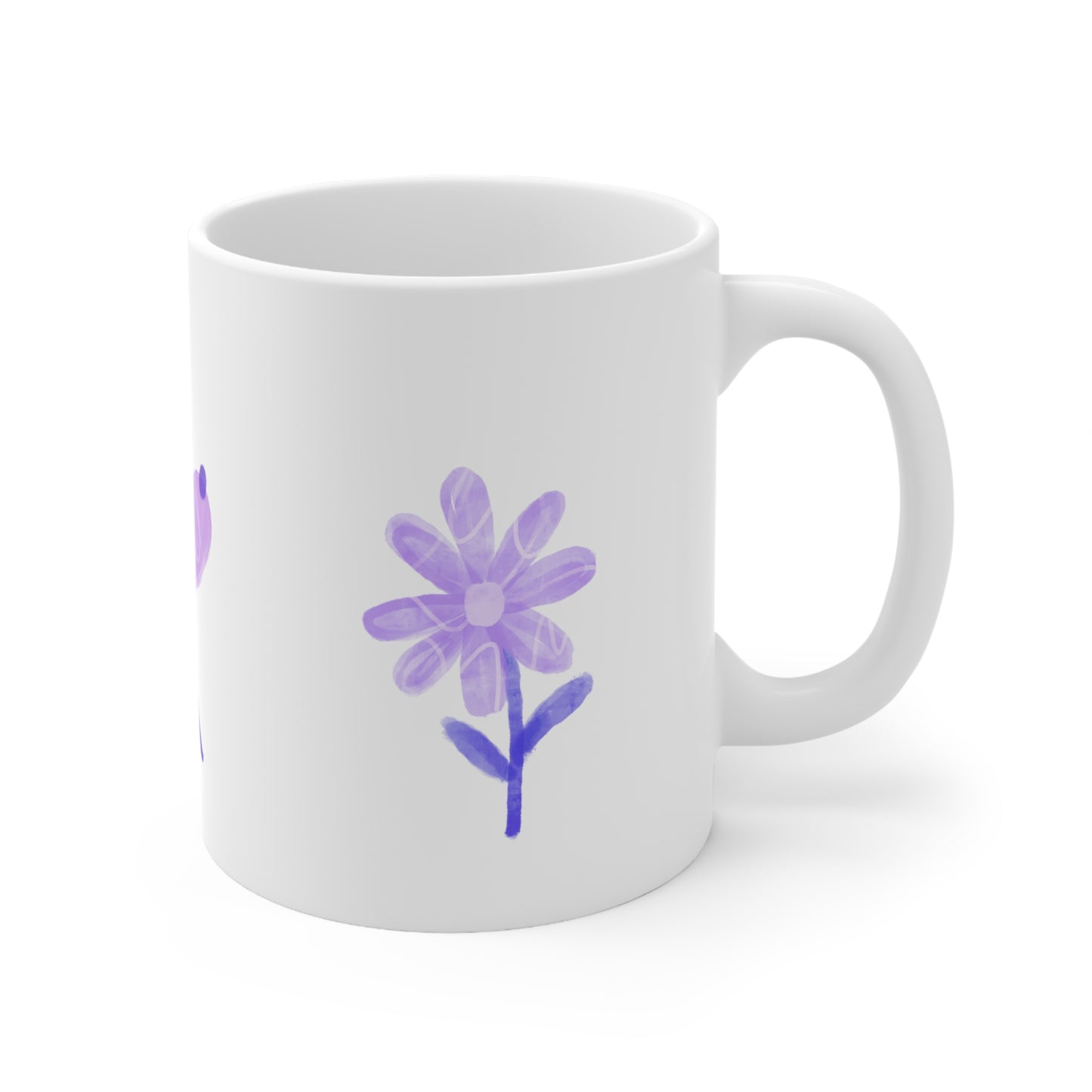 Tasse de 11oz de fleur violette dessinée à la main