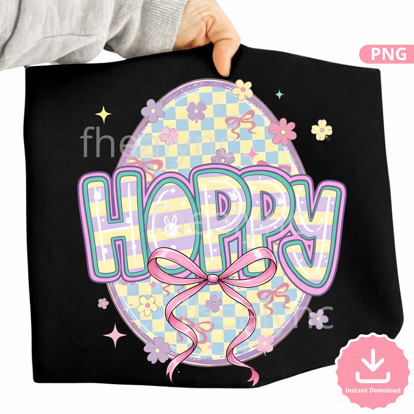 Hoppy Easter PNG, Pastel Bunny Egg Design, Spring Graphic (Digital Download)