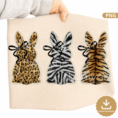 Animal Print Easter Bunny PNG, Faux Pearl Bow (Digital Download)