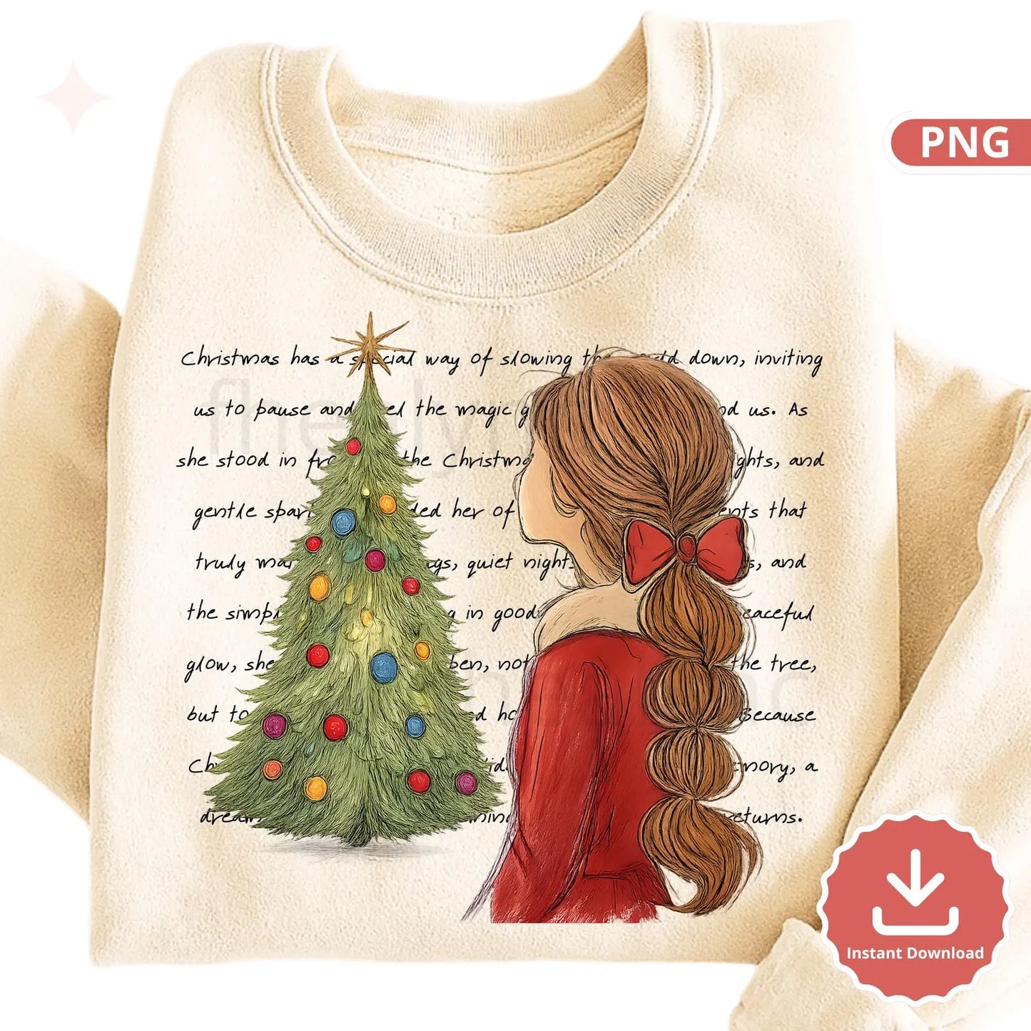 Christmas Girl PNG, Cozy Christmas Tree Clipart, Christmas Illustration, Holiday Sublimation Design, Cute Christmas PNG