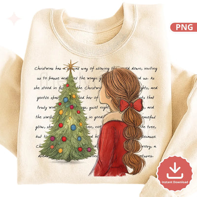 Christmas Girl PNG, Cozy Christmas Tree Clipart, Christmas Illustration, Holiday Sublimation Design, Cute Christmas PNG