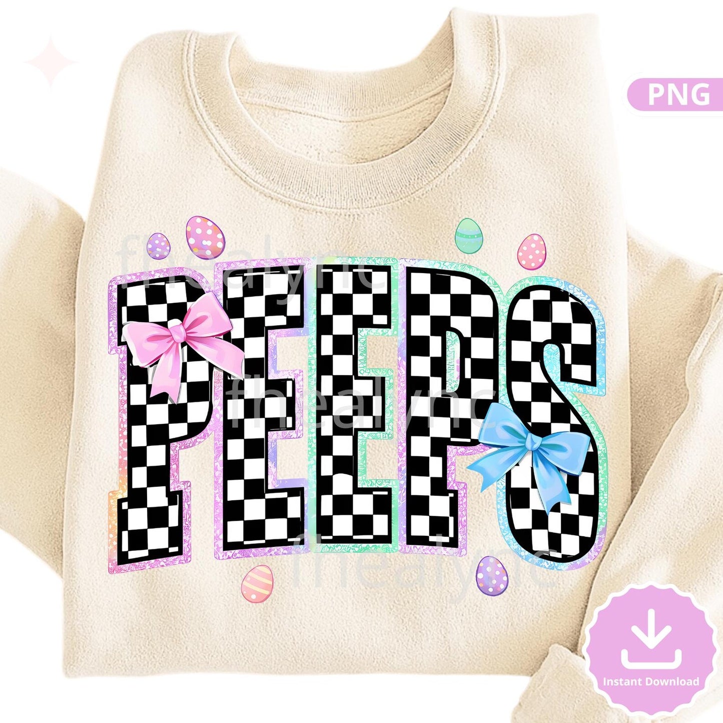 Easter Peeps PNG, Checkered Easter Sublimation Design, Coquette Bow Easter Shirt Design, Pastel Egg PNG (Digital Download)