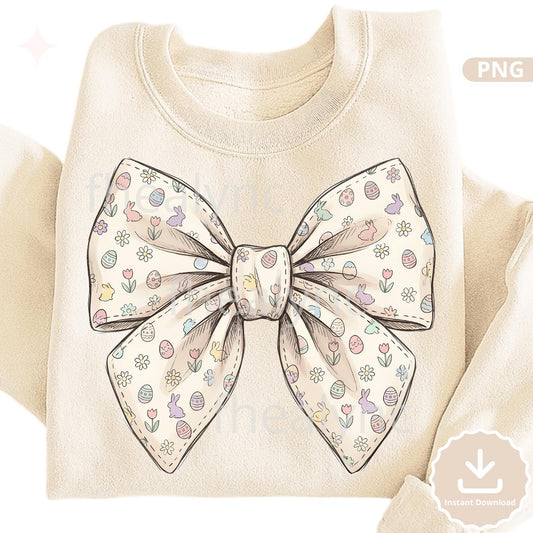 Easter Bow PNG, Pastel Bunny Egg Bow Design, Spring Sublimation PNG, Cute Easter Clipart (Digital Download)