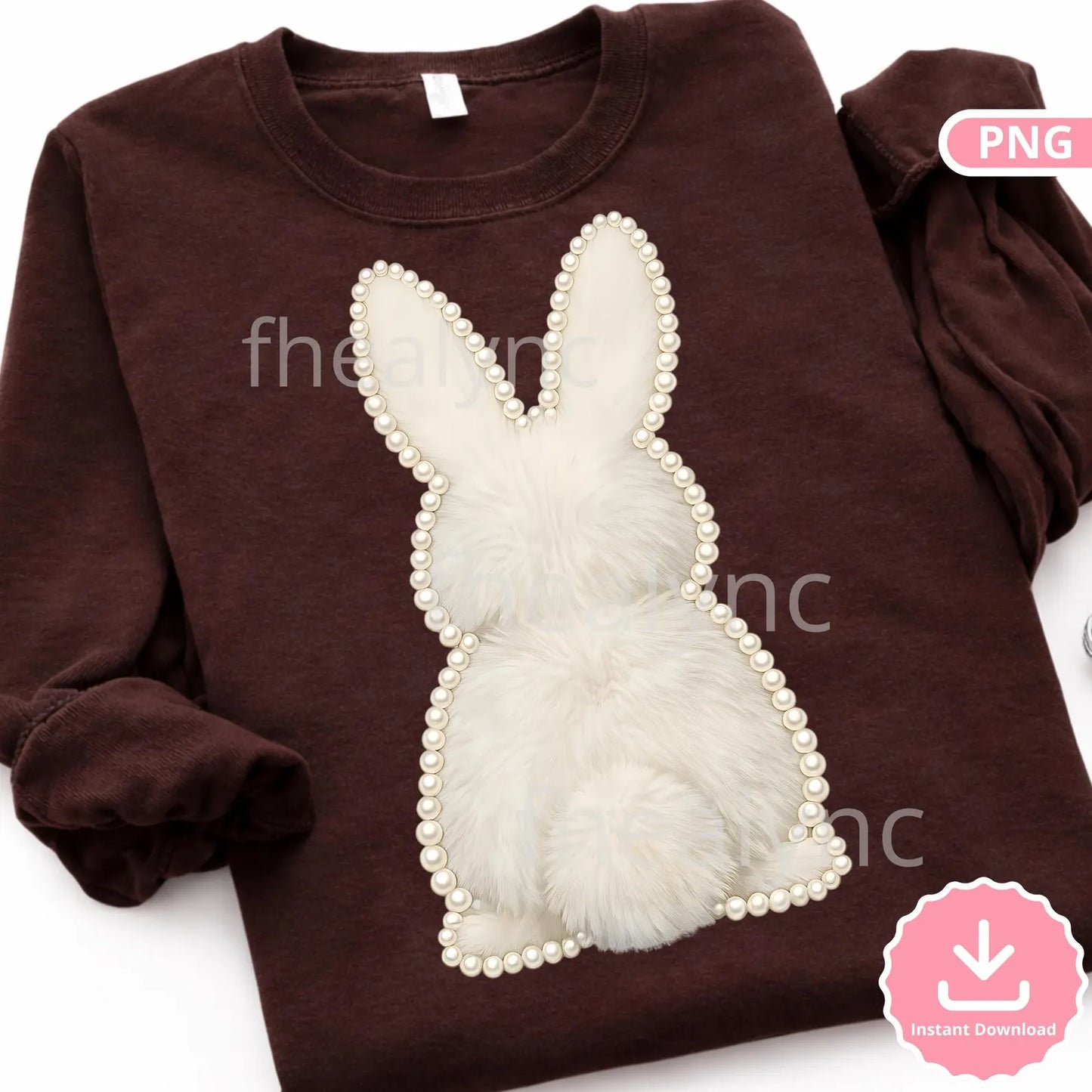 Faux Pearl Bunny PNG, Easter Bunny Sublimation Design, Coquette Spring Rabbit Clipart, Fur Texture Bunny (Digital Download)