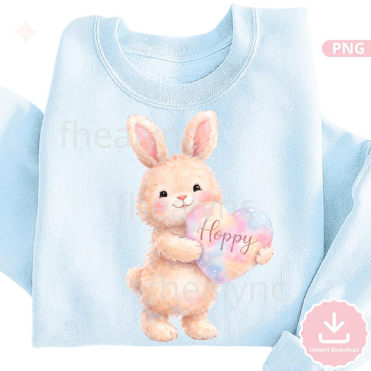 Easter Bunny PNG with Heart, Hoppy Easter Sublimation Design, Cute Pastel Rabbit (Digital Download)