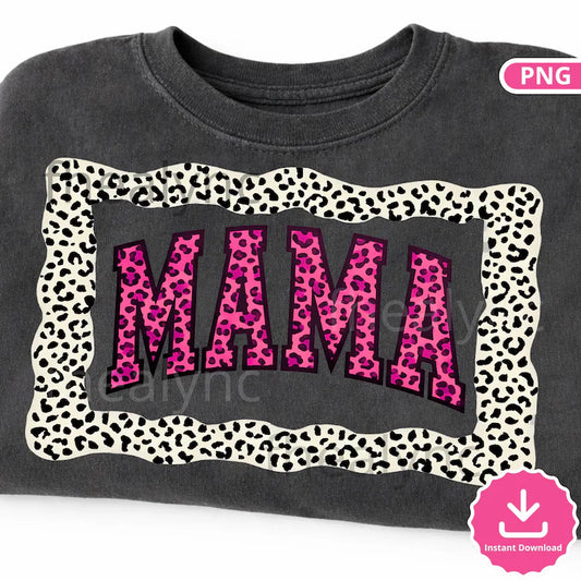 Mama Leopard Print PNG, Pink Cheetah Mom Shirt Design (Digital Download)