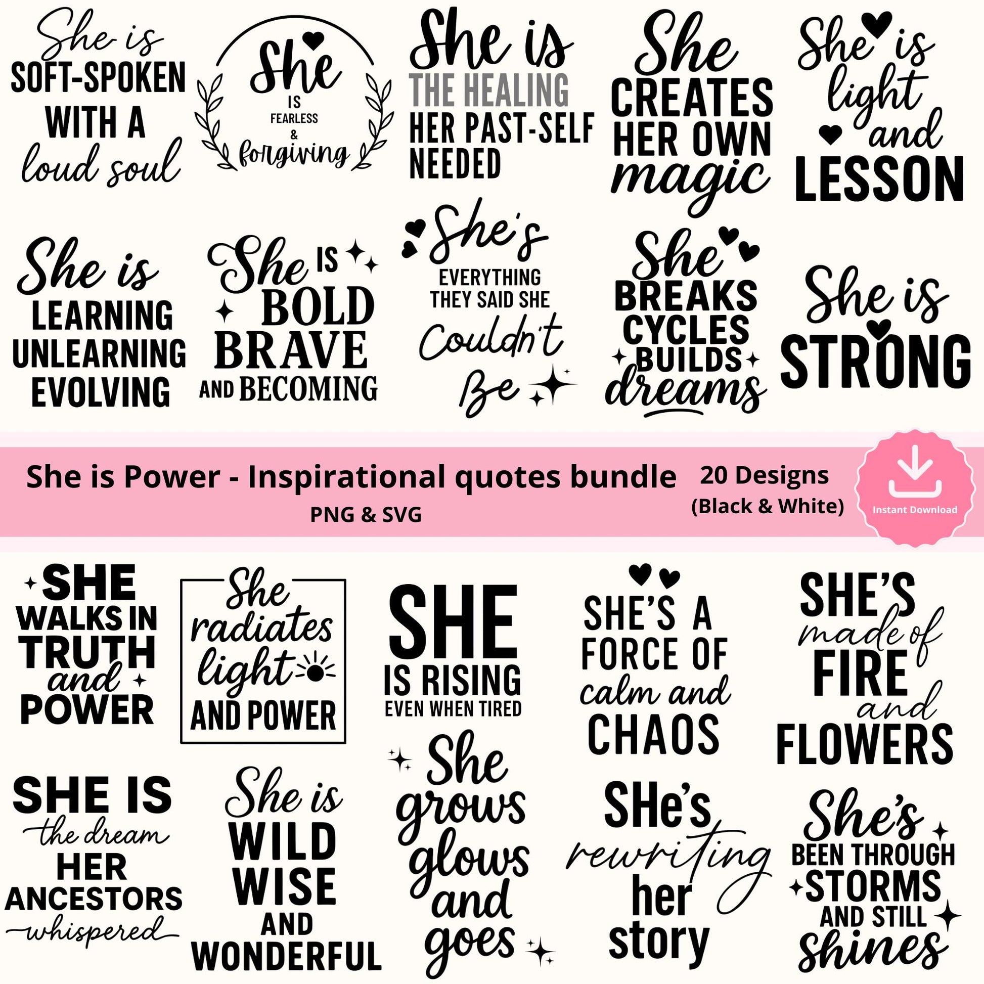 Empowerment SVG Bundle: "She is Power" Inspirational Quotes (Digital Download)