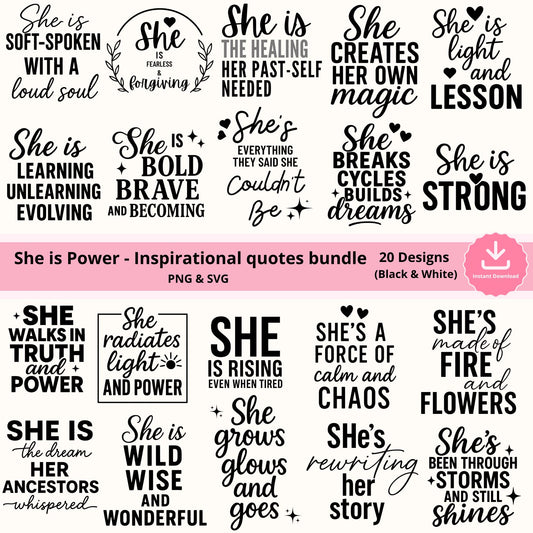 Empowerment SVG Bundle: "She is Power" Inspirational Quotes (Digital Download)