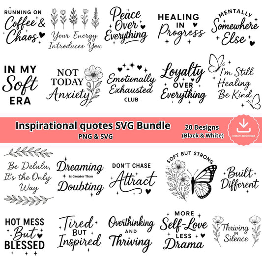 Inspirational Quotes SVG Bundle: Mental Health Affirmations (Digital Download)