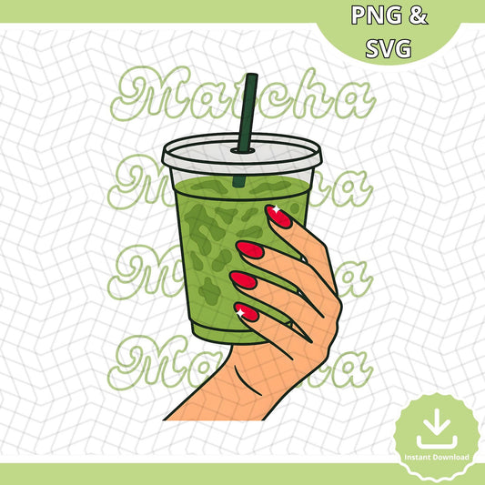 Iced Matcha Latte Clipart: Green Tea Lover SVG PNG (Digital Download)