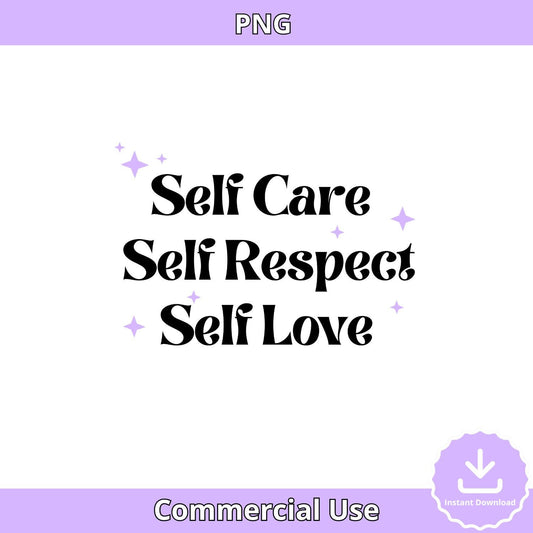 Self Care, Respect, Love PNG: Retro Affirmation Clipart (Digital Download)