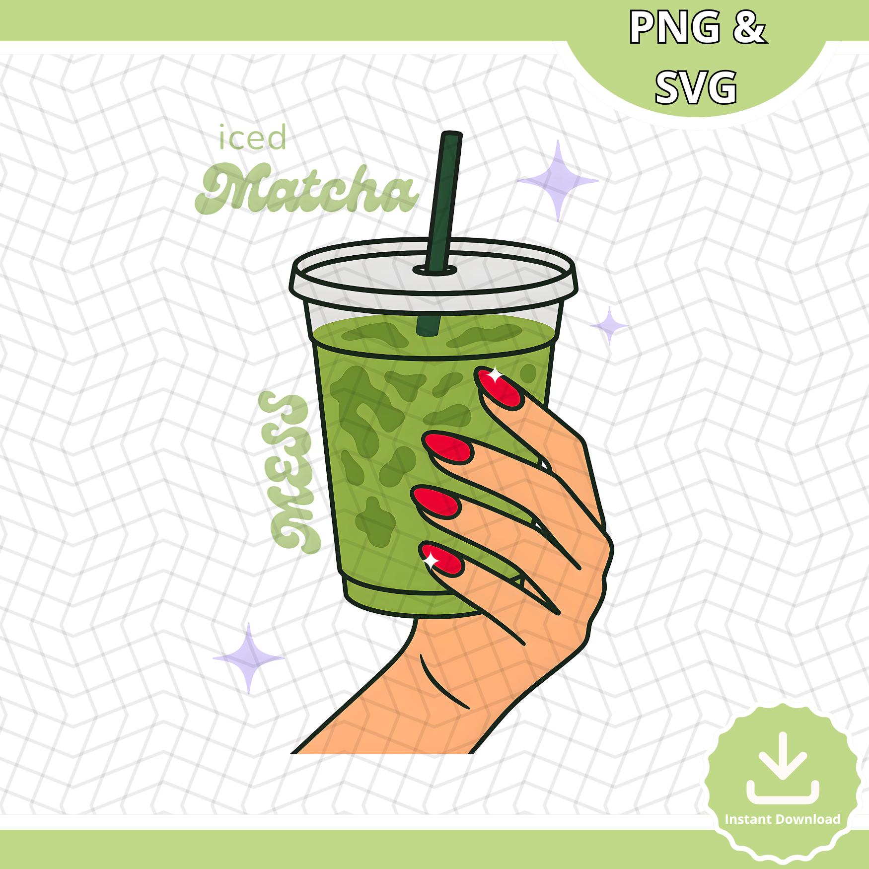 Iced Matcha SVG & PNG, Iced Matcha Latte Clipart, Cute Green Tea Aesthetic Cut File, Matcha Lover Sublimation, Iced Matcha lover Svg