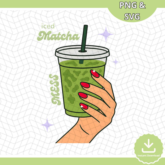 Iced Matcha SVG & PNG, Iced Matcha Latte Clipart, Cute Green Tea Aesthetic Cut File, Matcha Lover Sublimation, Iced Matcha lover Svg