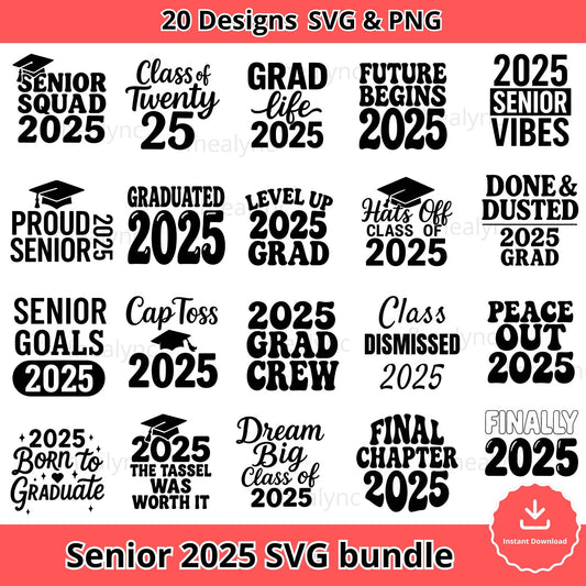 Senior 2025 SVG Bundle: Graduation Shirt Designs (20 Files)