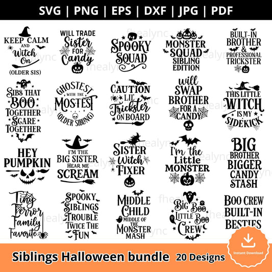 Siblings Halloween SVG Bundle: Funny Matching Quotes, Spooky Clipart (Digital Download)