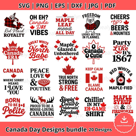 Canada Day SVG Bundle: Funny Canadian Quotes, Maple Leaf Designs (Digital Files)