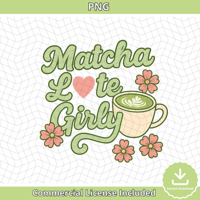 Matcha Latte Girly PNG, Cute Retro Matcha Clipart Png, Kawaii Coffee Png Art Print, Pastel Green Aesthetic, Matcha latte lover Png