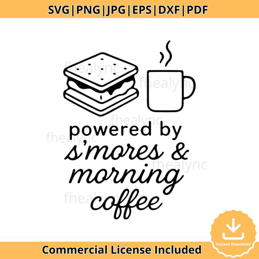 Powered by S'mores and Morning Coffee SVG, Camping Coffee Quote Clipart, Funny Smores Lover PNG, Campfire Mug Dxf Eps Pdf Jpg, Svg Cut File