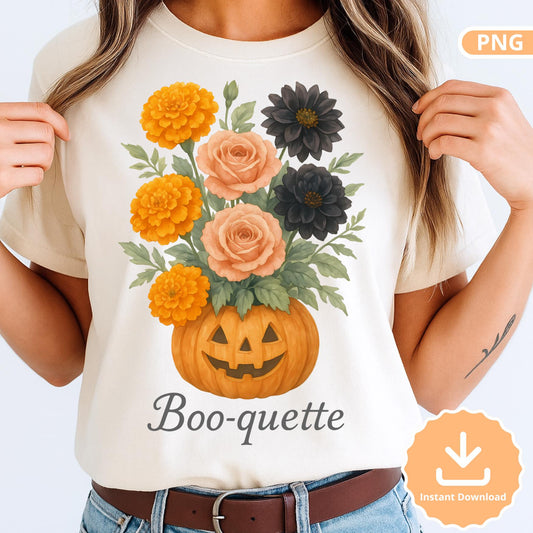 Halloween Pumpkin Bouquet PNG: Spooky Floral Sublimation Design (Digital Download)
