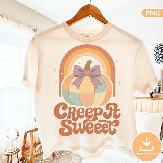 Retro Pastel Pumpkin PNG: Creep It Sweet Halloween Design (Digital Download)