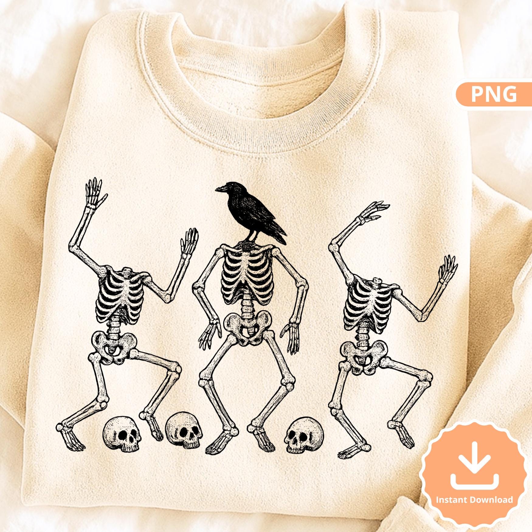 Dancing Skeletons PNG: Vintage Halloween Clipart (Digital Download